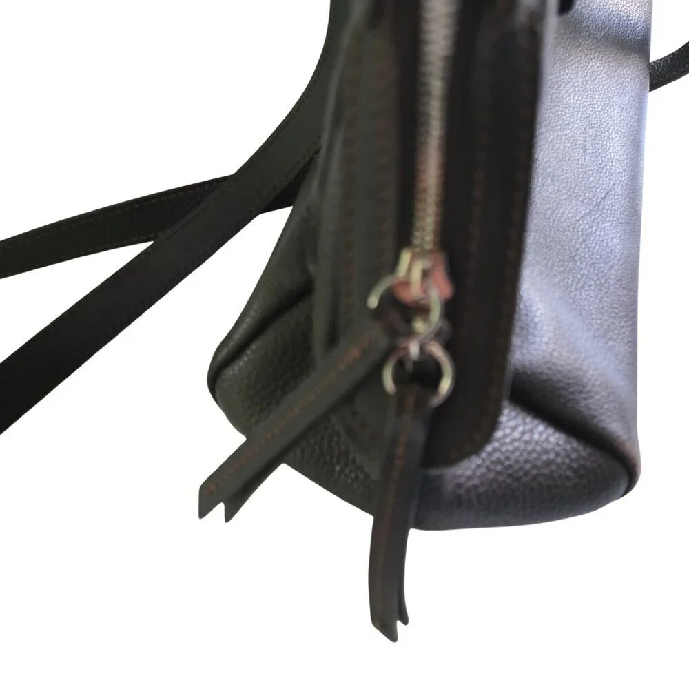 Longchamps Brown Pebbled Leather Top Handle Two Way Zip Satchel Crossbody